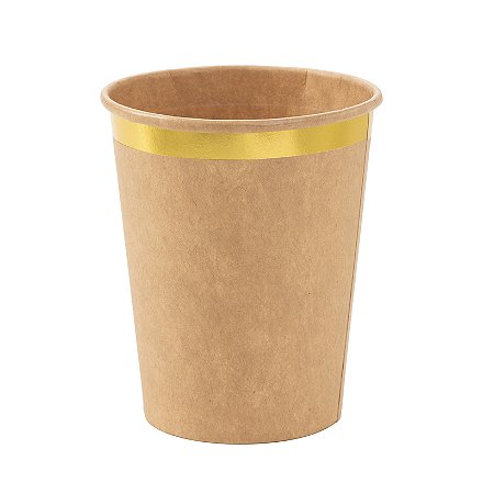 copo de papel kraft com borda dourada