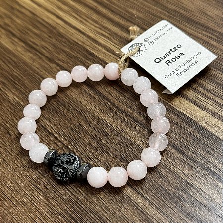 Pulseira Esfera Quartzo Rosa 8mm c/ Entremeio
