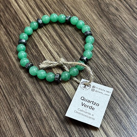 Pulseira Esfera Quartzo Verde 8mm c/ Entremeio