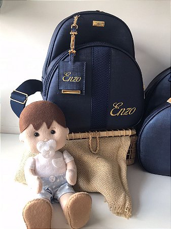 Mochila Baby P Sintético Azul Marinho com faixa azul marinho