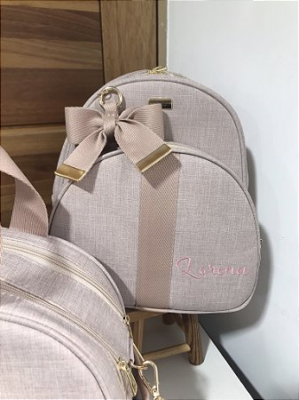 Mochila Baby P Linho rose com faixa Nude