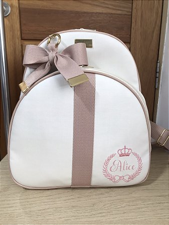 Mochila Baby G Sintético offwhite com faixa nude