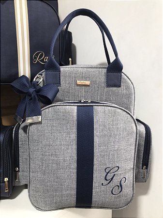 Mochila Multi Linho cinza escuro com azul marinho