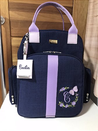 Mochila Multi Linho Marinho com Lilás