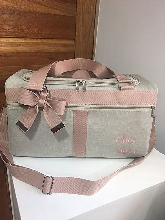 Mala Analu Linho cru com faixa Nude