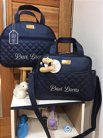 Kit Bolsa maternidade básica, Bolsa G, Bolsa quadrada M, sintético azul marinho