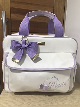Bolsa Maternidade G Sintético Offwhite com alça Lilás