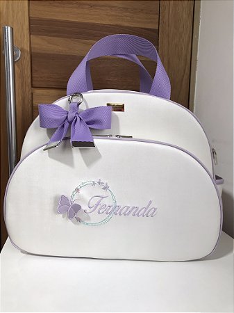 Bolsa Maternidade Grande Sintético Offwhite com lilás