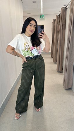 Calça listrada verde com cinto TAM 40