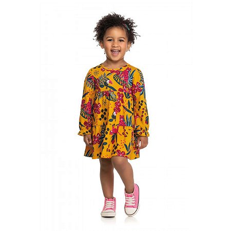 Vestido infantil estampado botânico