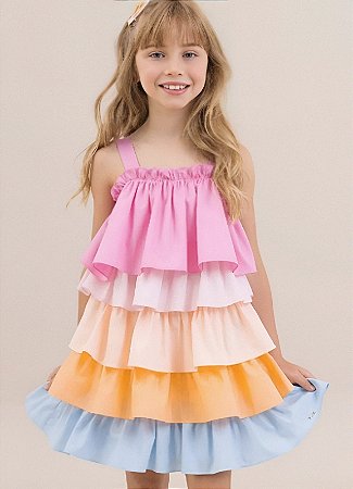 Vestido Multicolorido com Babados Infantil