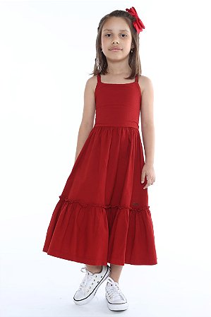 Vestido infantil midi anarruga com alças cruzadas