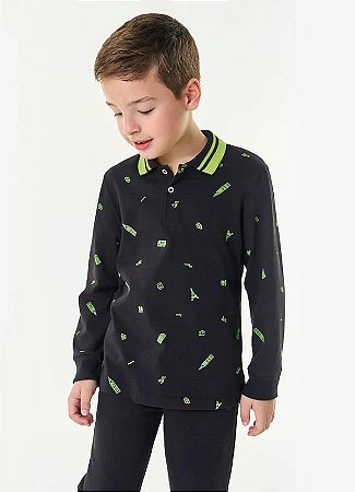 Camisa Polo Juvenil Masculina Manga Longa