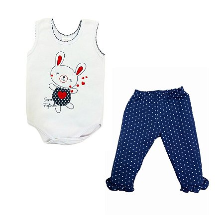 Conjunto Body Manga Curta e Calça Bebê Menina