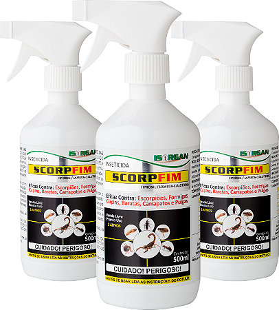 Inseticida ScorpFim - 3un x 500ml - Escorpiões, baratas, formigas, cupins, carrapatos, pulgas, etc