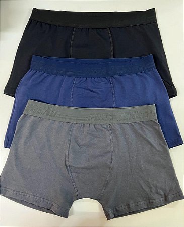 Kit 3 Cuecas Boxer Cotton Adulto Lisa