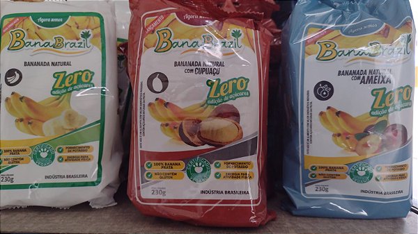 BANANADA ZERO ACUÇAR BANABRAZIL   NATURAL, AÇAÍ, AMEIXA, CUPUAÇU, UVA PASSAS  230 g