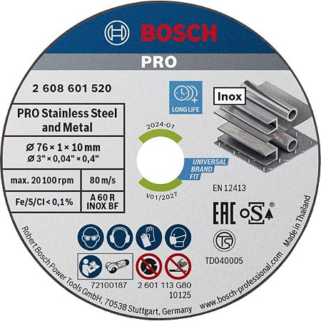 Disco de corte 3" Bosch 76mm x 1mm x 10mm 5 und