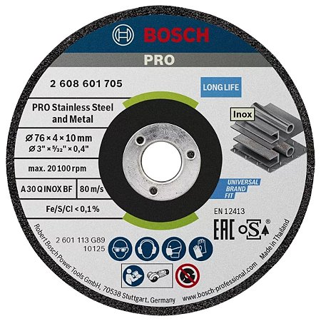 Disco de desbaste 3" Bosch 76mm x 4mm x 10mm 2 und
