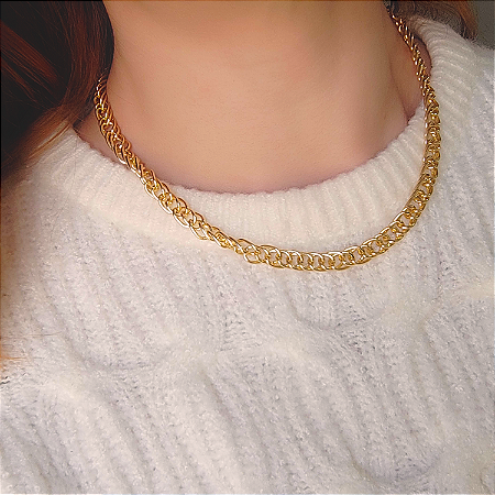 Choker Dourada Elos Duplos