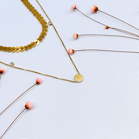 Colar Dourado Fio Duplo com Zircônias