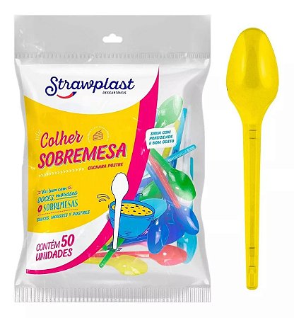 Colher Sobremesa Mista Neon c/50 unid. - Strawplast