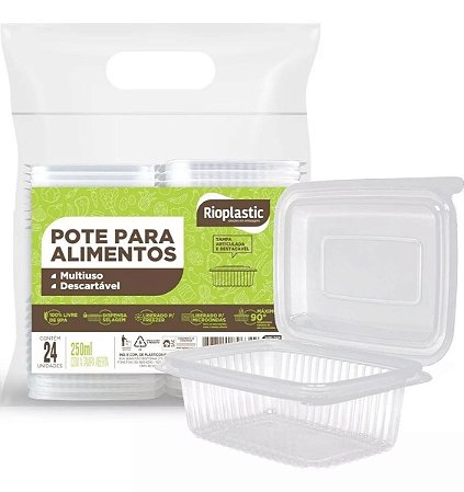 Pote Retangular  250ml com tampa c/ 24 un. - Rioplastic