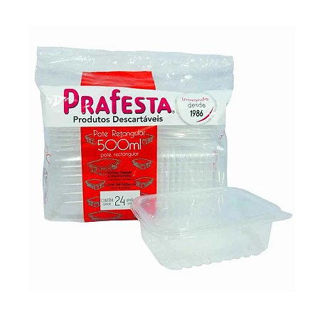 Prafesta Pote Rentangular 500ml com Tampa  c/24 un.