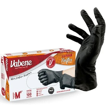 Luva Viniflex Preta com 100 un. - Vabene