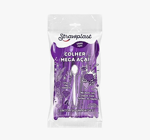 Colher Mega Açaí Roxa com 50 un. - Strawplast
