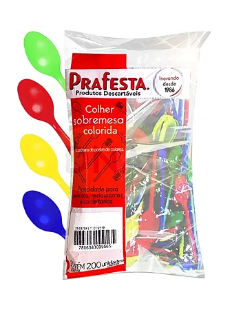 Prafesta Colher de Sobremesa Colorida 200 UNI