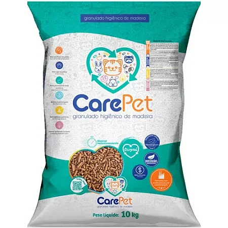 granulado de madeira para gatos care pet 10 kg