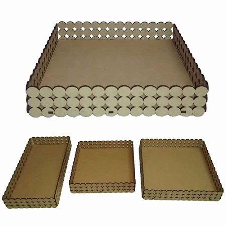 Trio Bandeja Lateral Para Pérolas 3 Fileiras Mdf Crú
