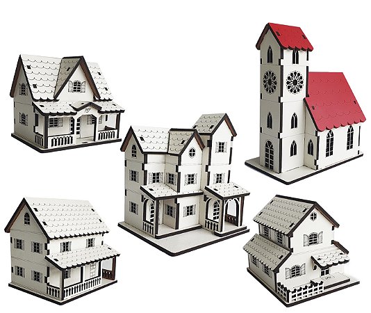 Kit 5 Casinhas Maquete Modelismo Ho 1:87 Mdf Iluminação.