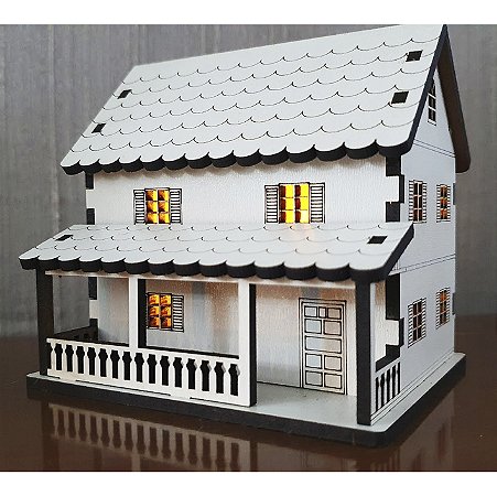 Casinha Maquete Modelismo Ho 1:87 Mdf Branco Com Iluminação.