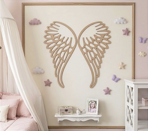 Par Asas Anjo Vazada Batizado Aplique Em Mdf 3mm Parede