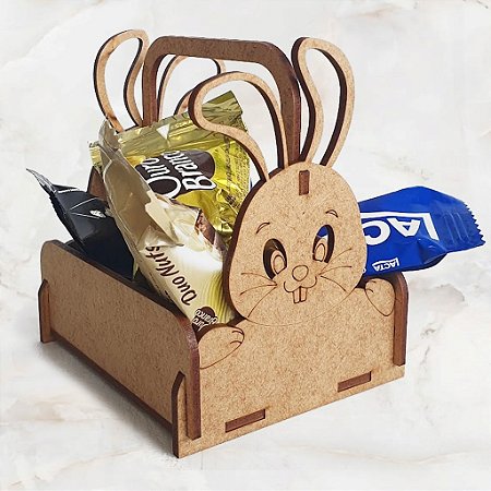 Kit Cesta de Bombom Decoração Rústica Casa Enfeites em MDF para Festa e Eventos de Páscoa Infantil Criança Coelhinho Fofinho para Pintura