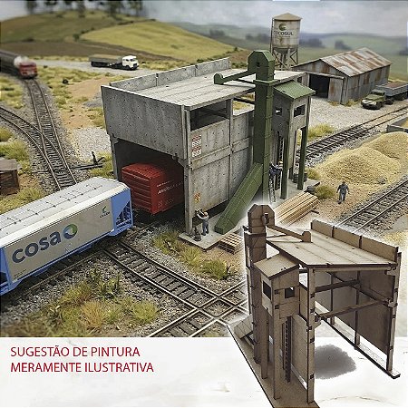 Terminal de Grãos pré Moldado Moderno escala HO 1/87 Ferromodelismo/ Maquetes/ Dioramas p/ Pintura
