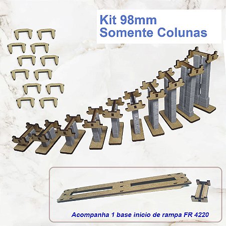 Kit Colunas para rampa ferreomodelismo escala H0 1/87 59 peças 98mm. "SEM BASES" inclinação 2 graus
