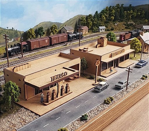 Posto de Combustível escala H0 1;87 mdf corte Laser Ferromodelismo/ Maquetes/ Dioramas p/ Pintura