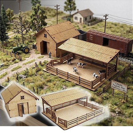 Fazendinha Maquete Curral e Celeiro Modelismo Dobro Ho 1/87