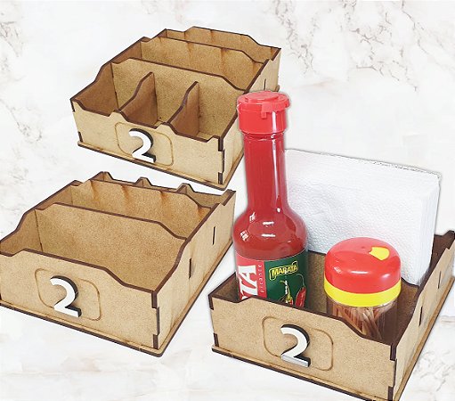 Porta Guardanapos e Tempêros Mdf Crú Lanchonete Restaurante Bar.