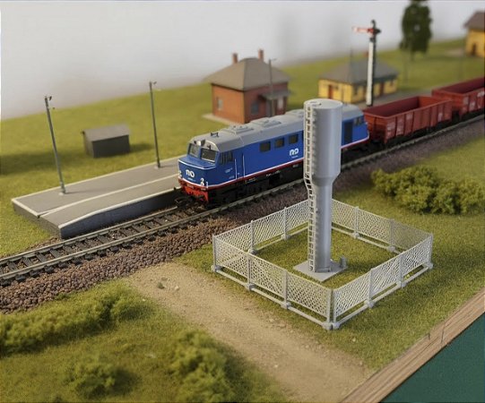 Caixa d'água Industrial Ferreomodelismo Escala HO 1;87 com Cercado Maquetes/ Modelismo p/ Pintura Decoração Ferreomodelismo