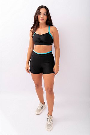 Top Bella e Short Recorte Preto/Skyblue