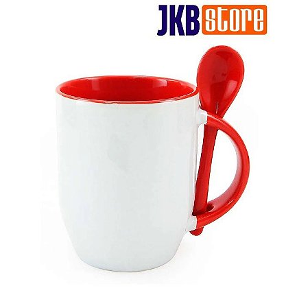 CANECA BRANCA C/COLHER ALÇA/INTE VERMELHO JBK UND