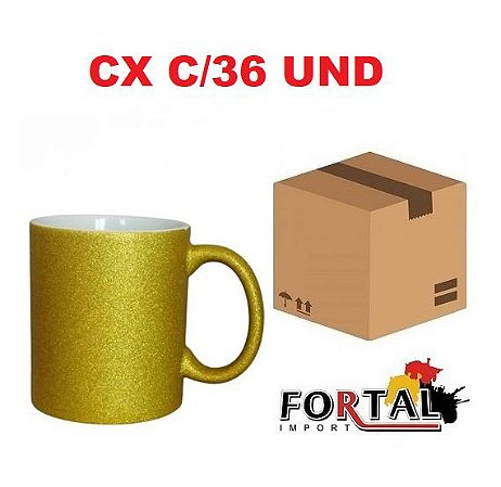 CANECA GLITTER DOURADA 325ML FORTAL CX36