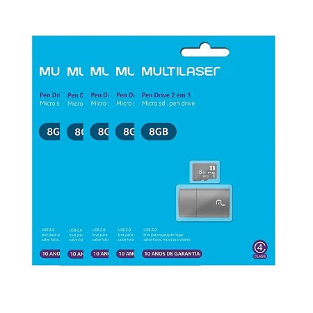 CARTÃO DE MEMÓRIA 8GB C/MICRO SD MULTILASER 5 UNDS
