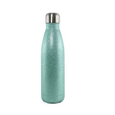 GARRAFA TERMICA DE ACO INOX ESTILO COLA - AZUL CLARO GLITTER - 500ml