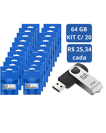 PENDRIVE TWIST2 64GB PD590 MULTILASER CX 20 UNDS