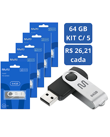 PENDRIVE TWIST2 64GB PD590 MULTILASER C/5 UNDS